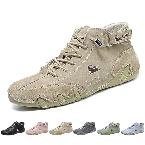 Ldeck Explorer Waterproof Lightweight Unisex Outdoor Shoes for Hiking Camping & Driving Shoes High Top Chukka Boots Non-Slip Breathable Women&Men Italian Handmade Sports Shoe (Khaki,8.5,8.5,Men,7)