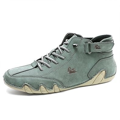 Ldeck Italian Handcrafted Suede High Top Boots For Men Non Slip And Breathable Outdoor Hiking Shoes Casual Leather Sneakers (green, M, Adult, Men, 8.5, Numeric, US Footwear Size System, Medium)
